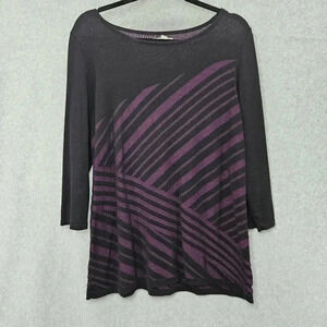 Dana Buchman Tunic Sweater 3/4 Sleeve Size L Purple‎ and Black Stripe